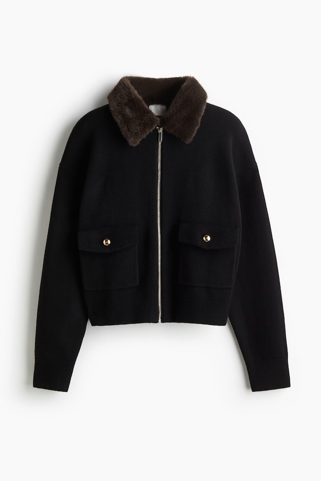 Collared cardigan - Black - 1
