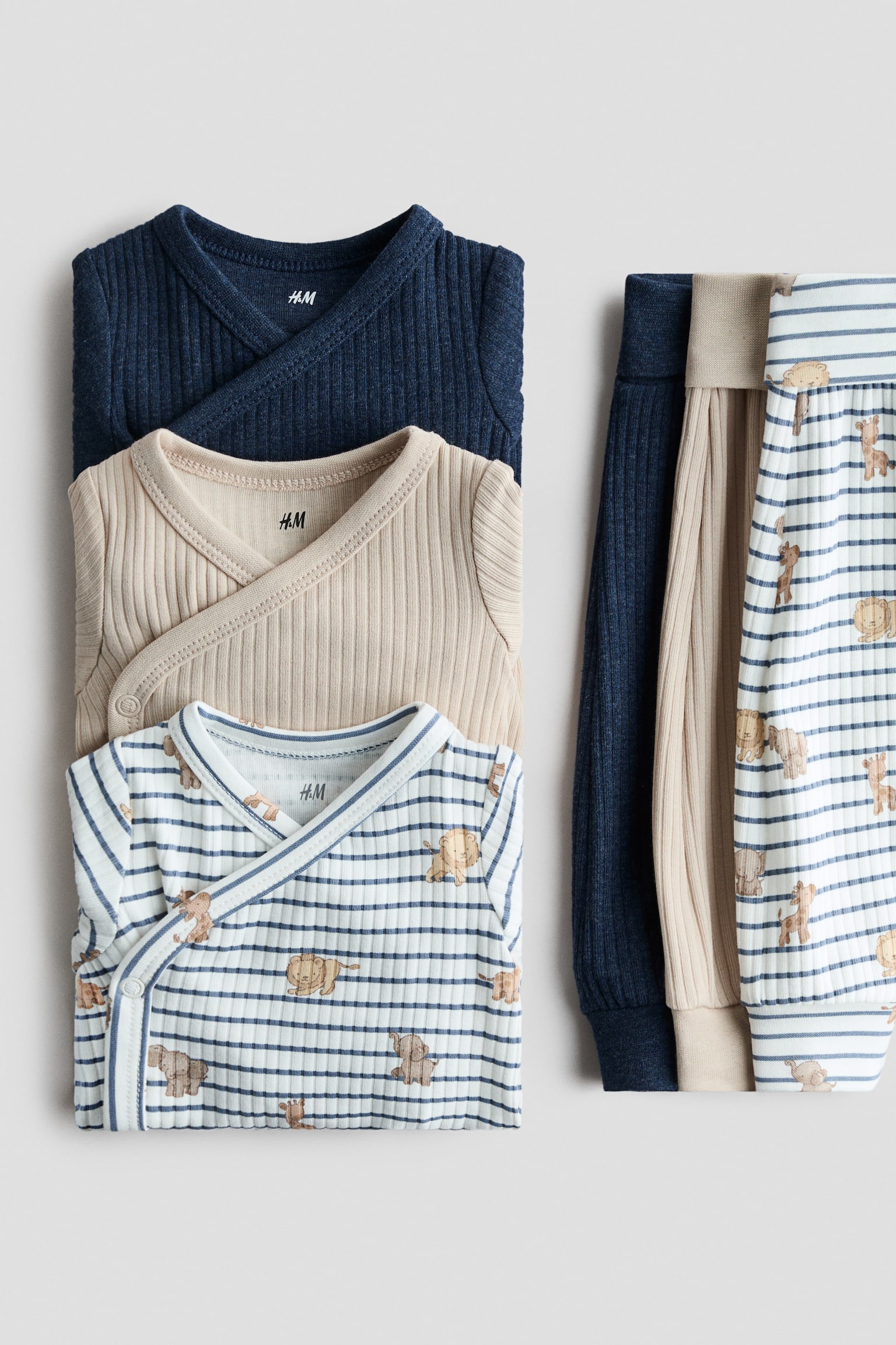 6-piece bodysuit and trousers set - Navy blue/Animals/Dusty pink/Floral/Dusty pink/Cherries/Light green/Animals/Light mole/Light beige/Mole/White/Light dusty pink/Floral - 2