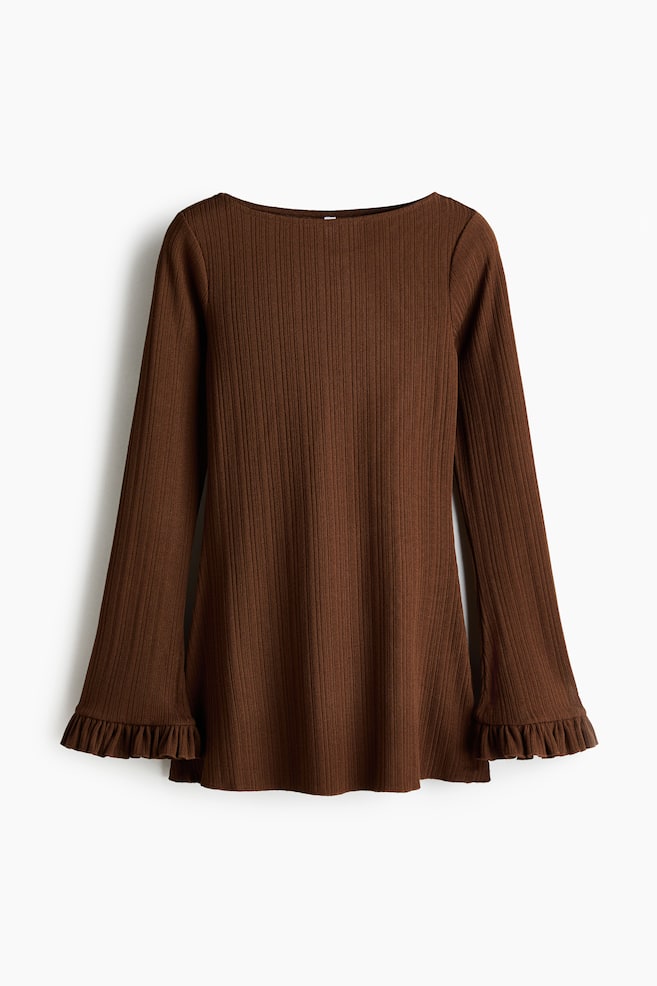 Long Rib-Knit Top - Brown - 1