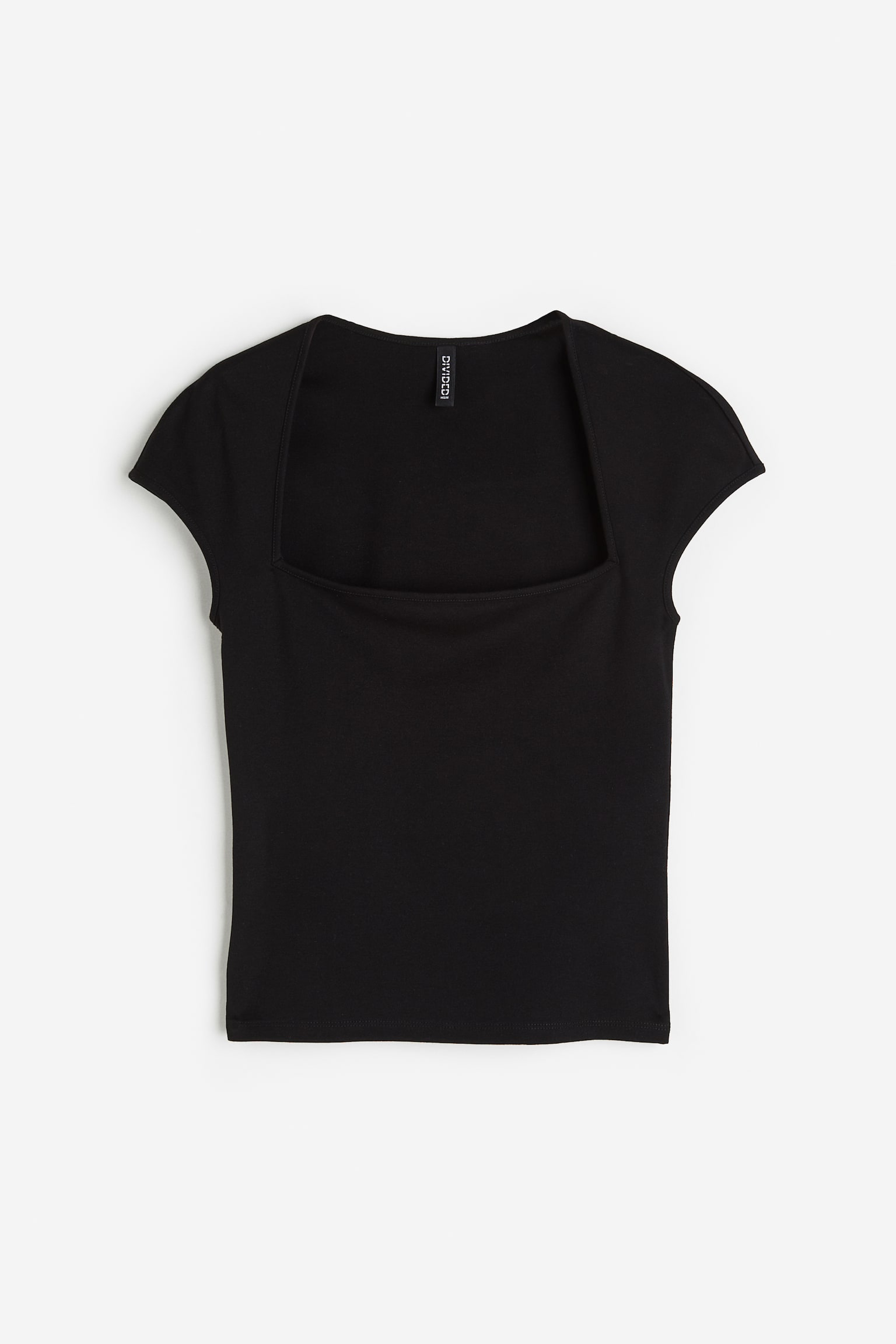 Cap-sleeved top - Deep neckline - Short sleeve - Black - Ladies | H&M GB