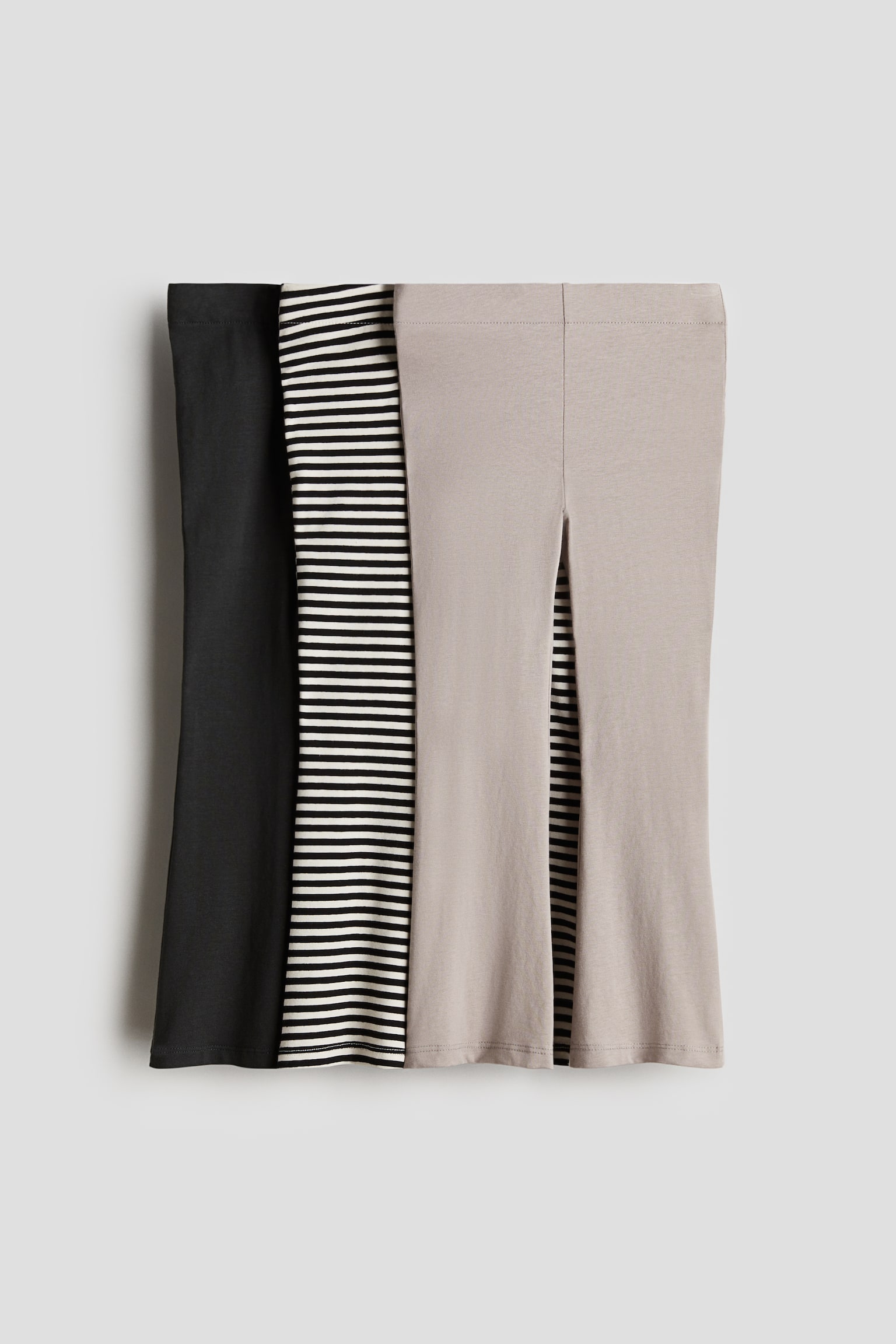 3-pack flared cotton leggings - Dark grey/Striped - 1