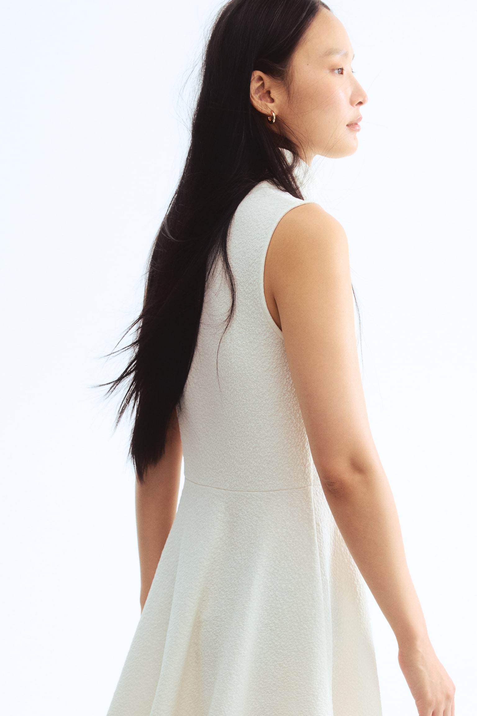 高領洋裝 - 奶油色/海軍藍 - 4