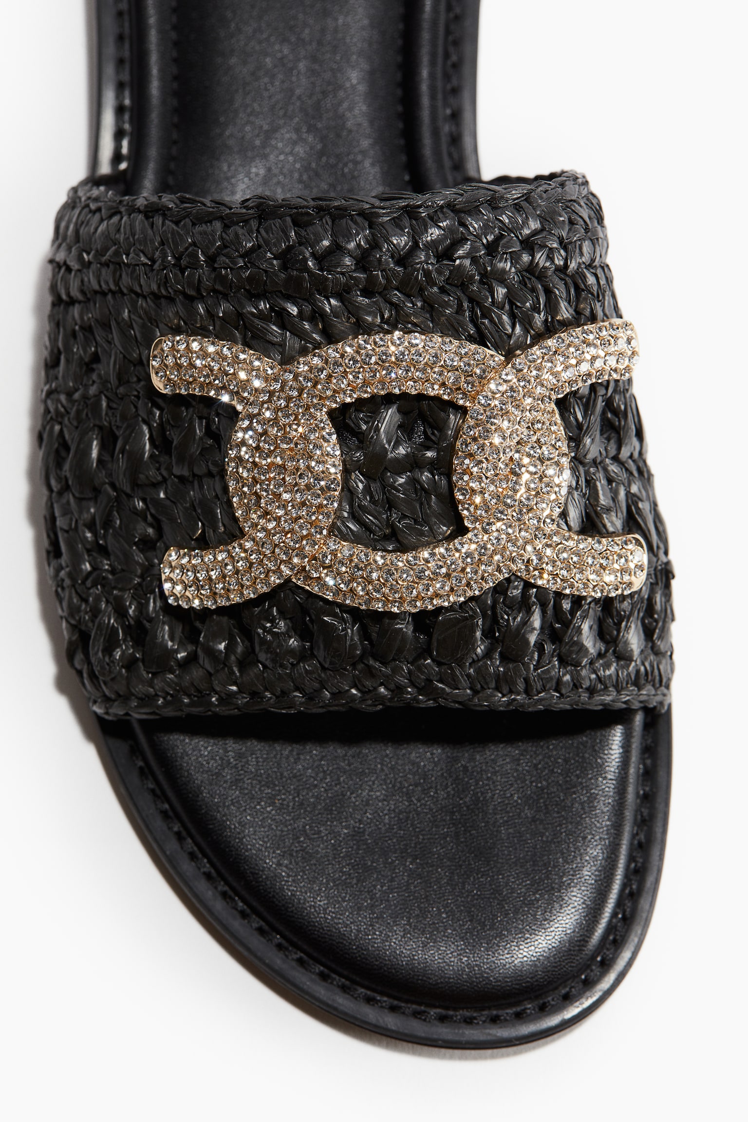 Rhinestone-detail straw sandals - Black - 3