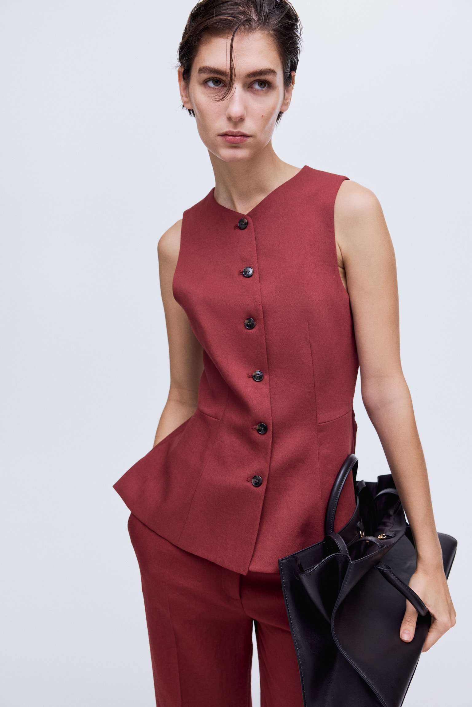 Peplum waistcoat - Dark red/Pink/Black/Dark denim blue - 1