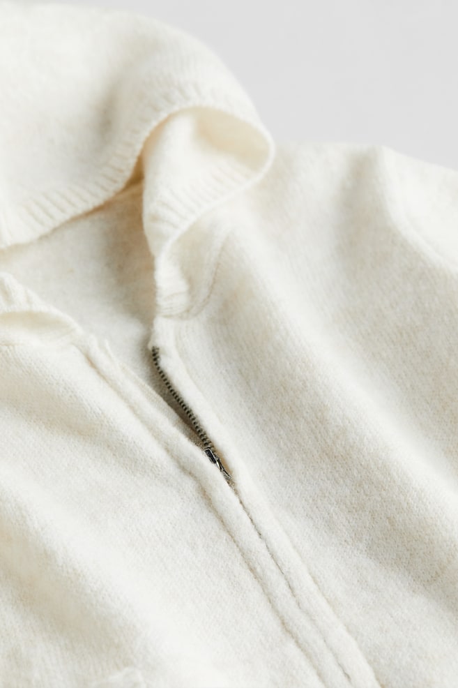 Knitted zip-through hoodie - White/Peach pink marl - 2