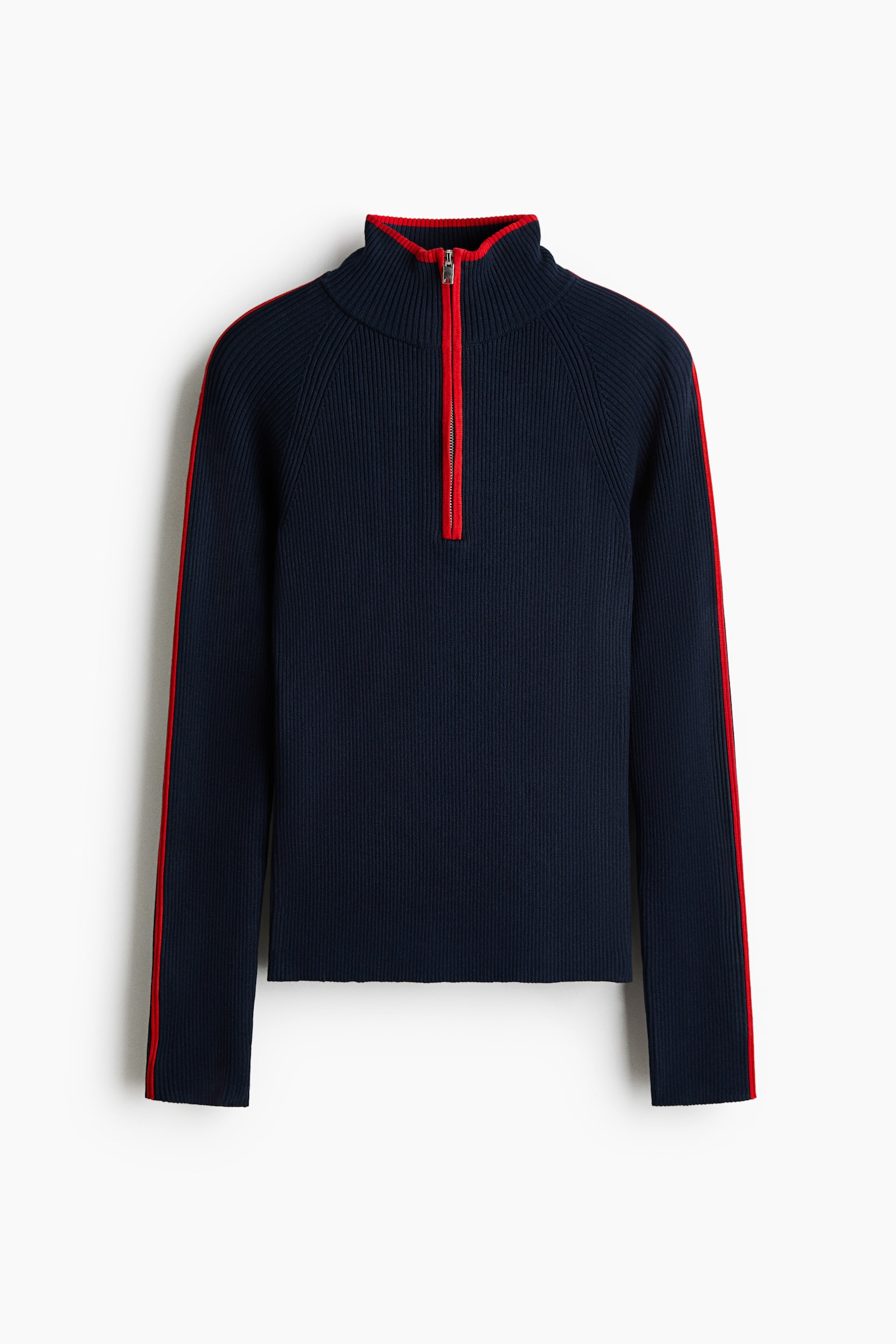 Rib-knit zip-top jumper - Marineblau/Beige - 1