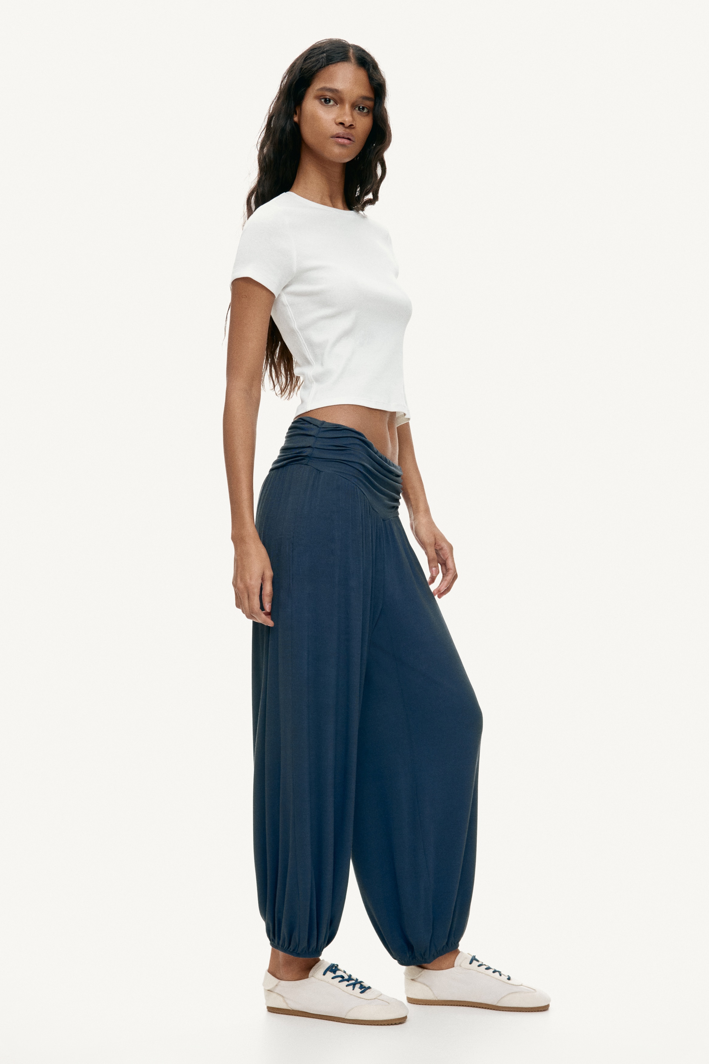 Pantaloni balloon in viscosa - Blu navy/Nero/Viola prugna scuro