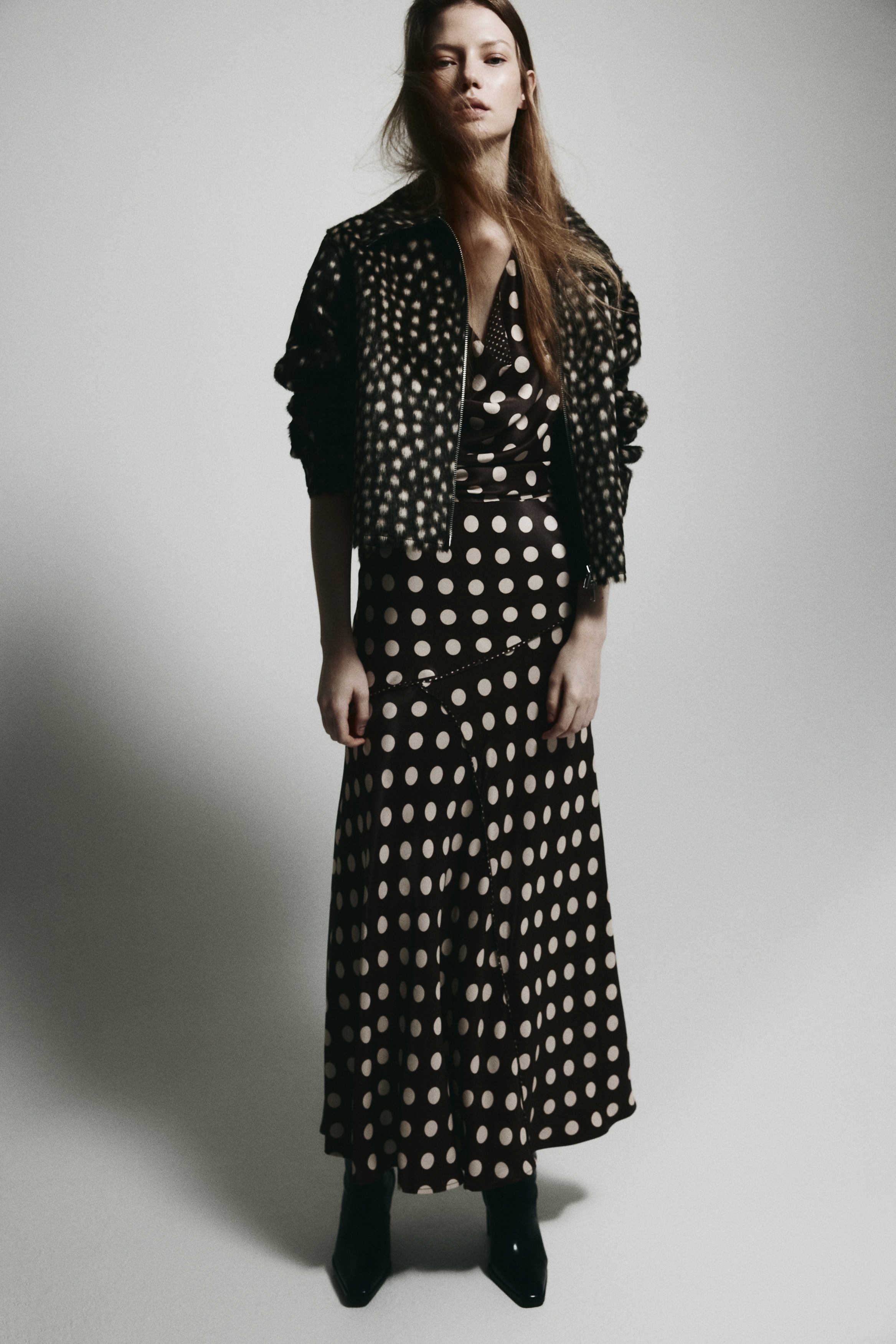 Gonna in satin - Marrone scuro/pois