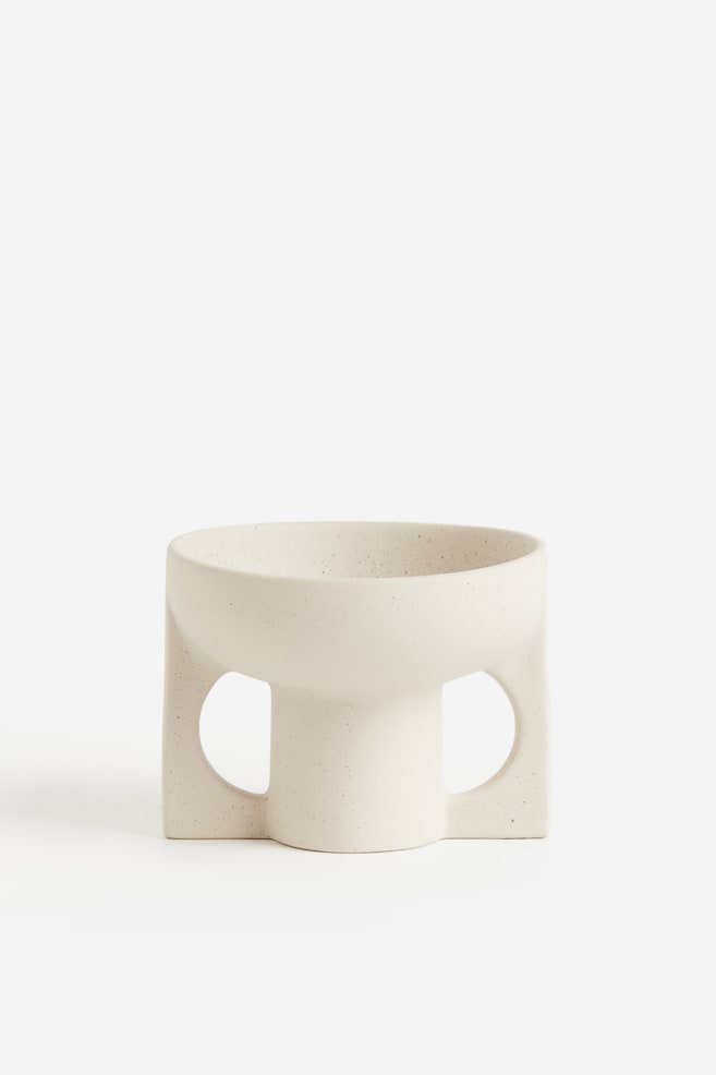 Stoneware candle holder - White/Dark brown - 1