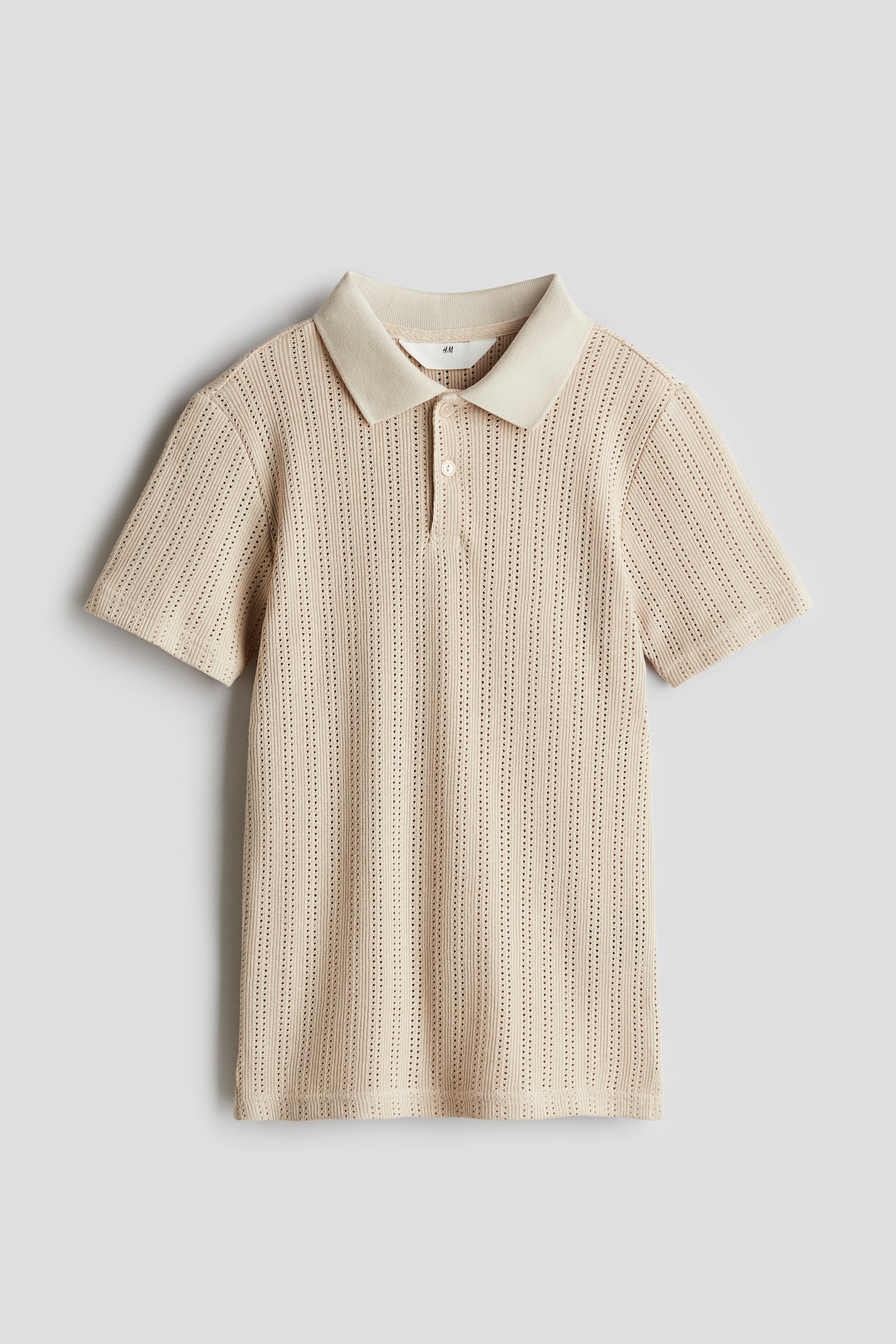 Pointelle-knit polo shirt - Beige/White - 1