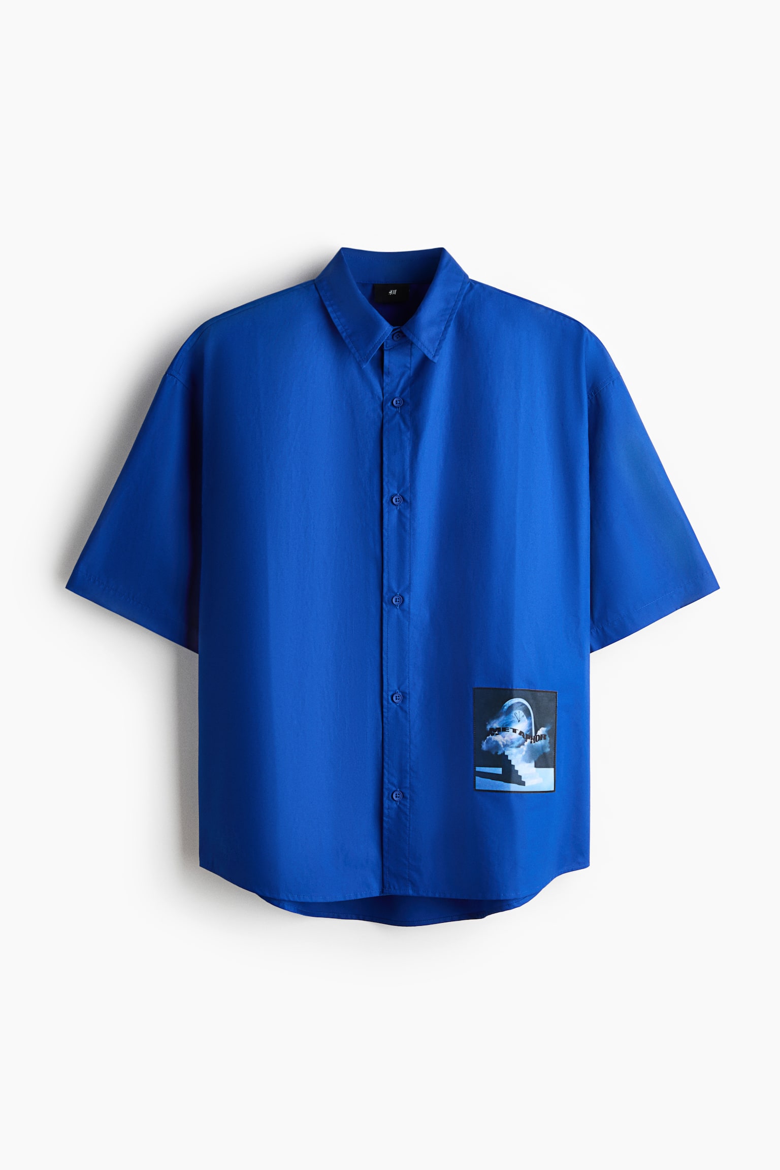Áo sơ mi cotton in hình Loose Fit - Màu xanh dương sáng/Metaphor/Màu kem/Unexpected Reality