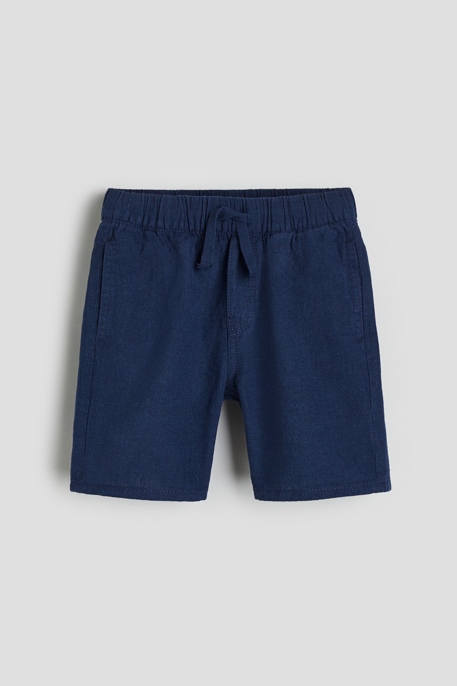 Linen-blend pull-on shorts - Navy blue/Light beige/Charcoal - 1