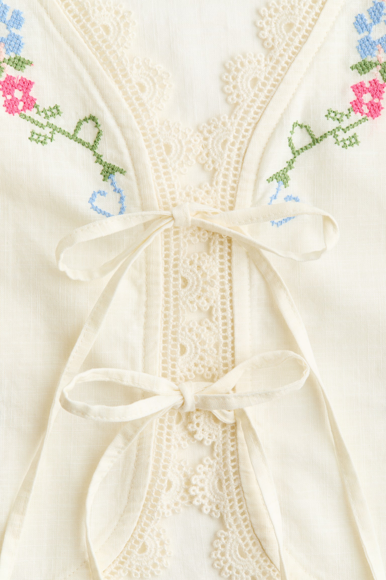 Cropped embroidered blouse - Cream/Floral - 7