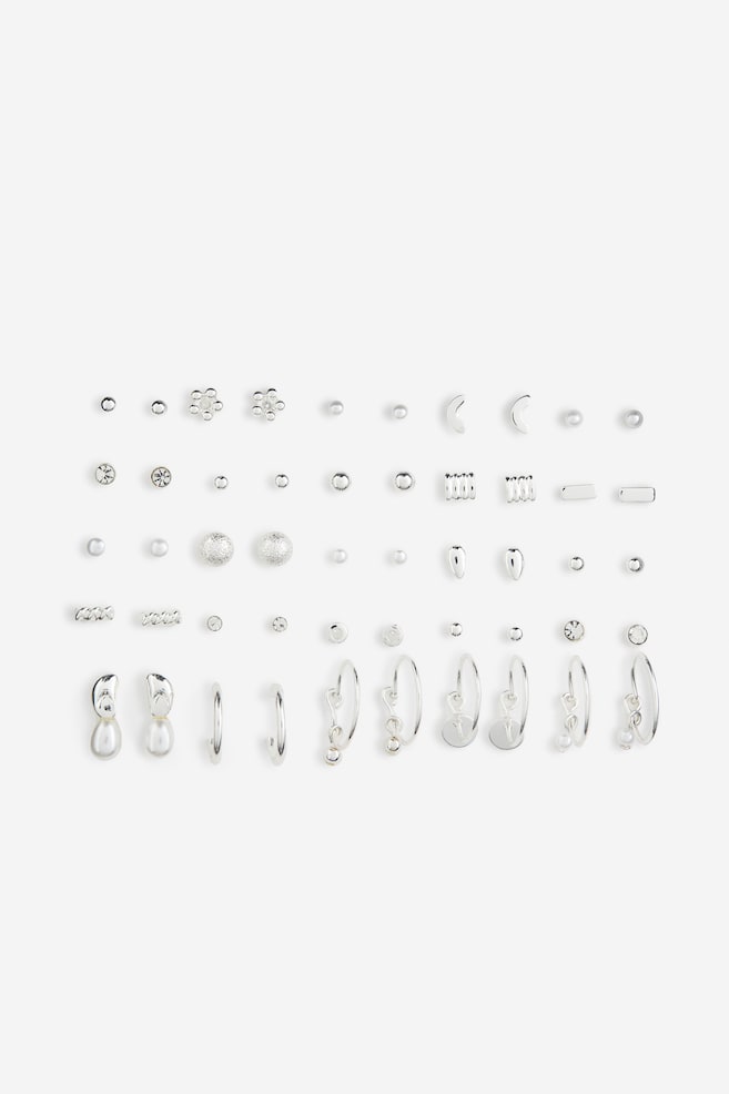 25 Paar Ohrringe und Studs - Silberfarben/Weiß - 1