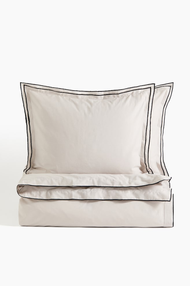 Double/king cotton duvet cover set - Light greige/White/Light dusty pink/Yellow - 1