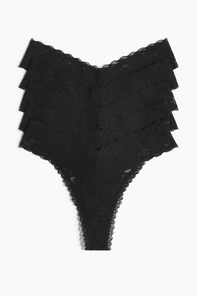 5-Pack Lace Thong Briefs - Black - 1