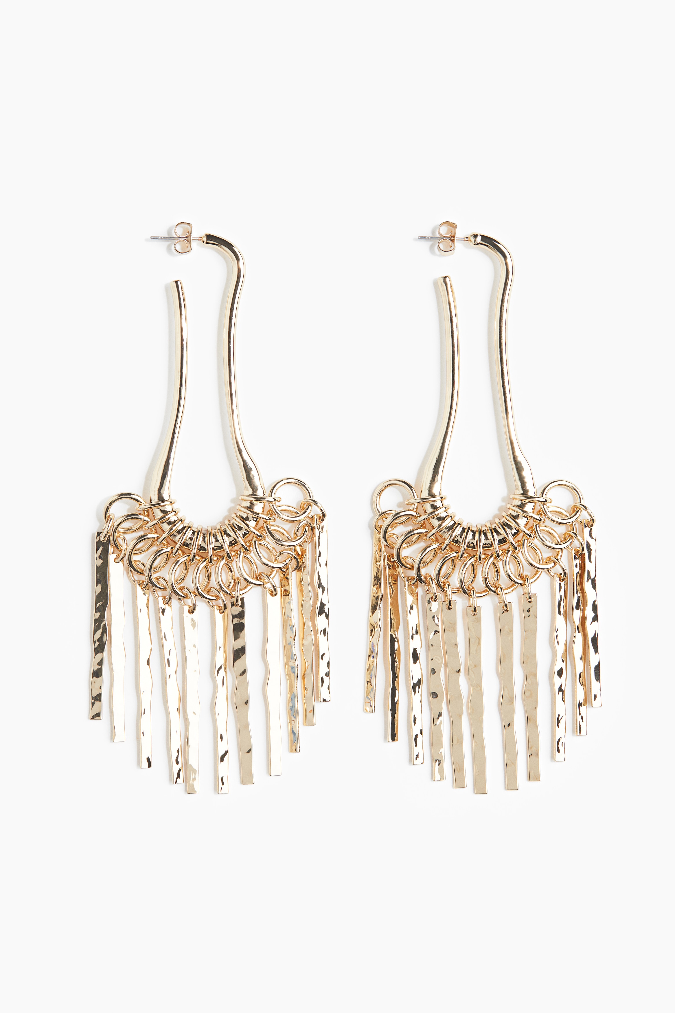 Fringed dangle earrings - Gold-coloured/Gold-coloured/White