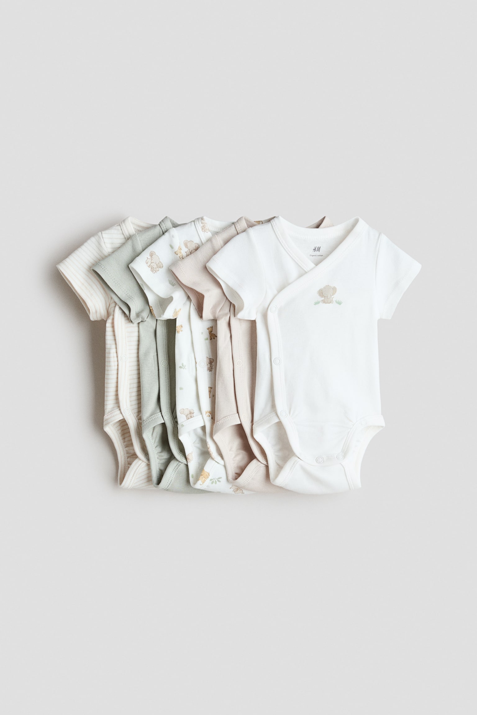 5-pack cotton bodysuits - Light beige/Animals/Beige/White/Light dusty pink/Floral/Turquoise/Teddy bears/Light powder pink/Powder pink/White - 1