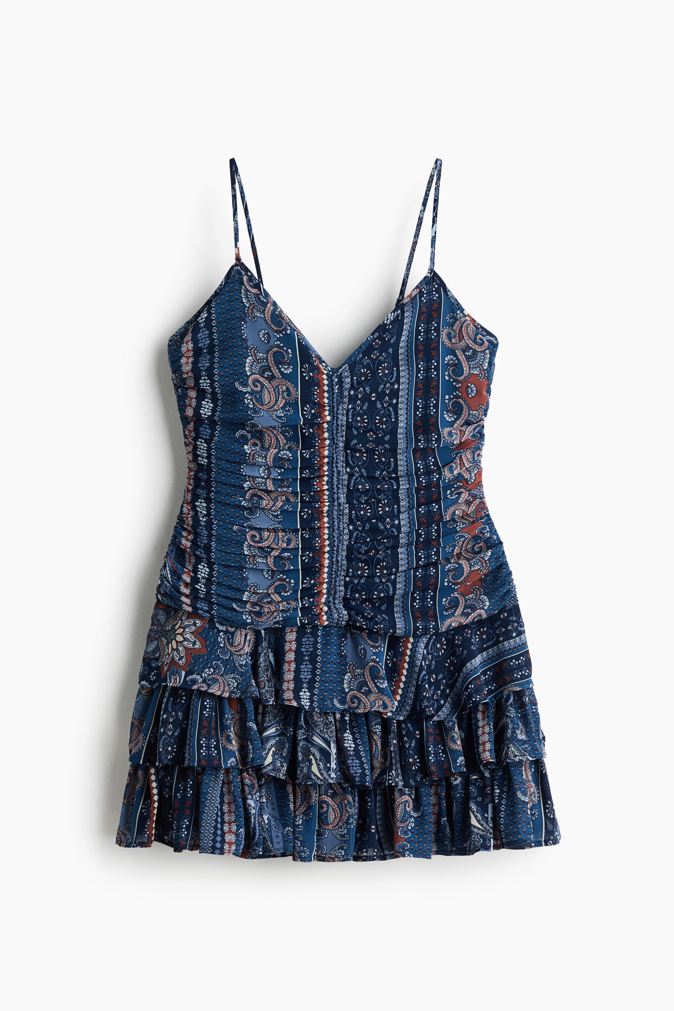 Flared-skirt strappy dress - Dark blue/Patterned