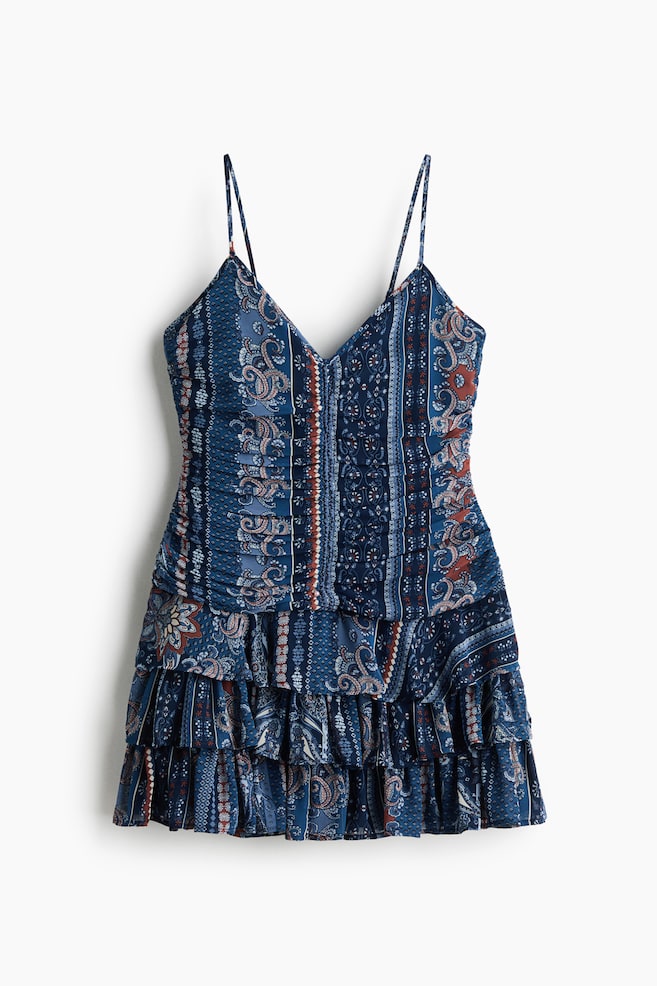Vestido de tirantes con vuelo - Azul oscuro/Diseño - 1