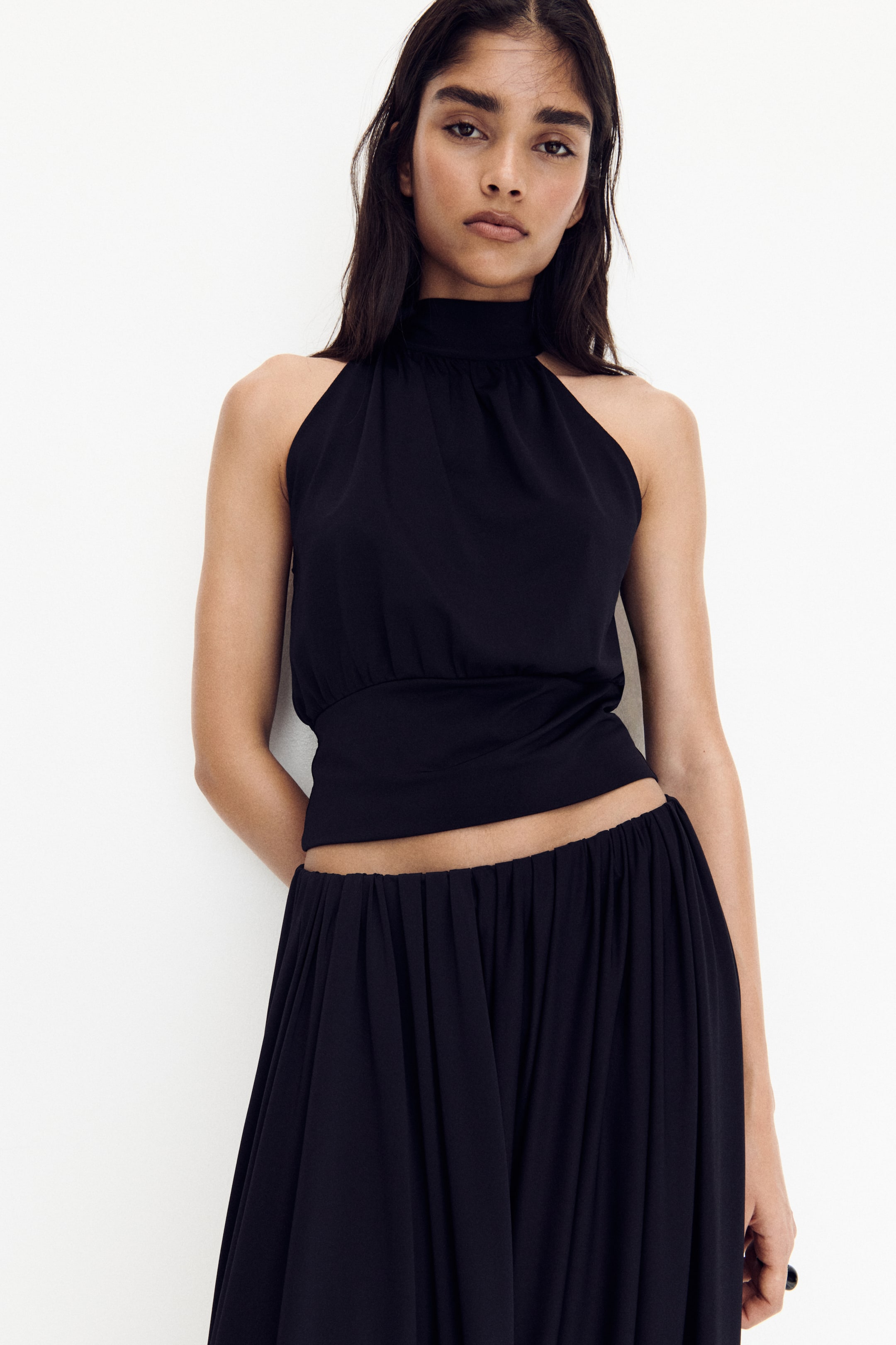 Scarf-Collar Crêpe Top