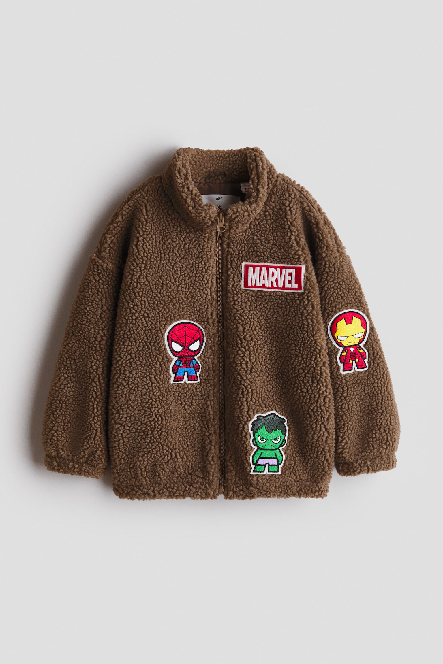 Appliquéd teddy jacket - Brown/Marvel Comics