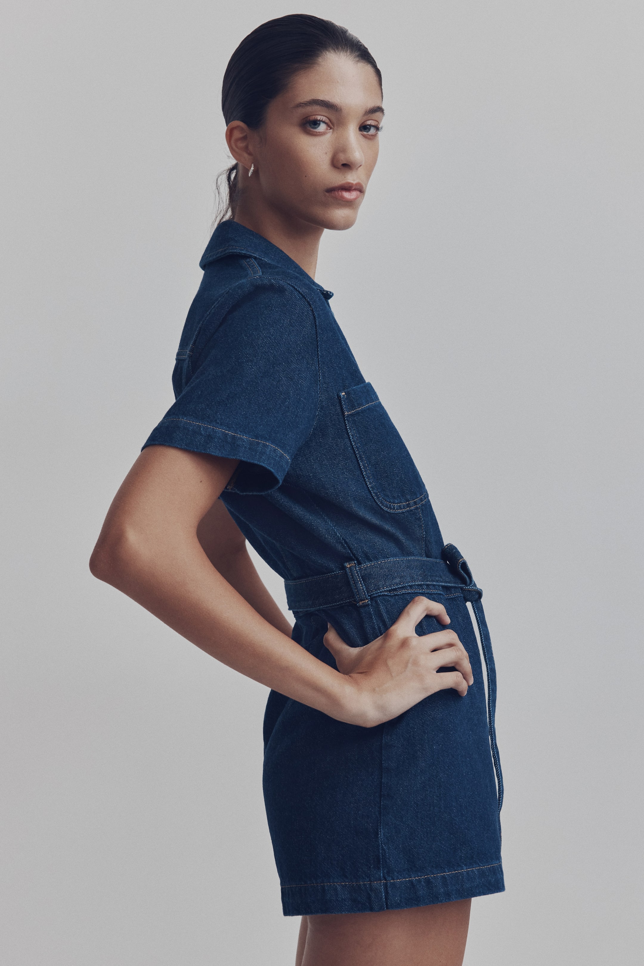View larger image: Denim playsuit - Dark denim blue - Ladies | H&M HK 1