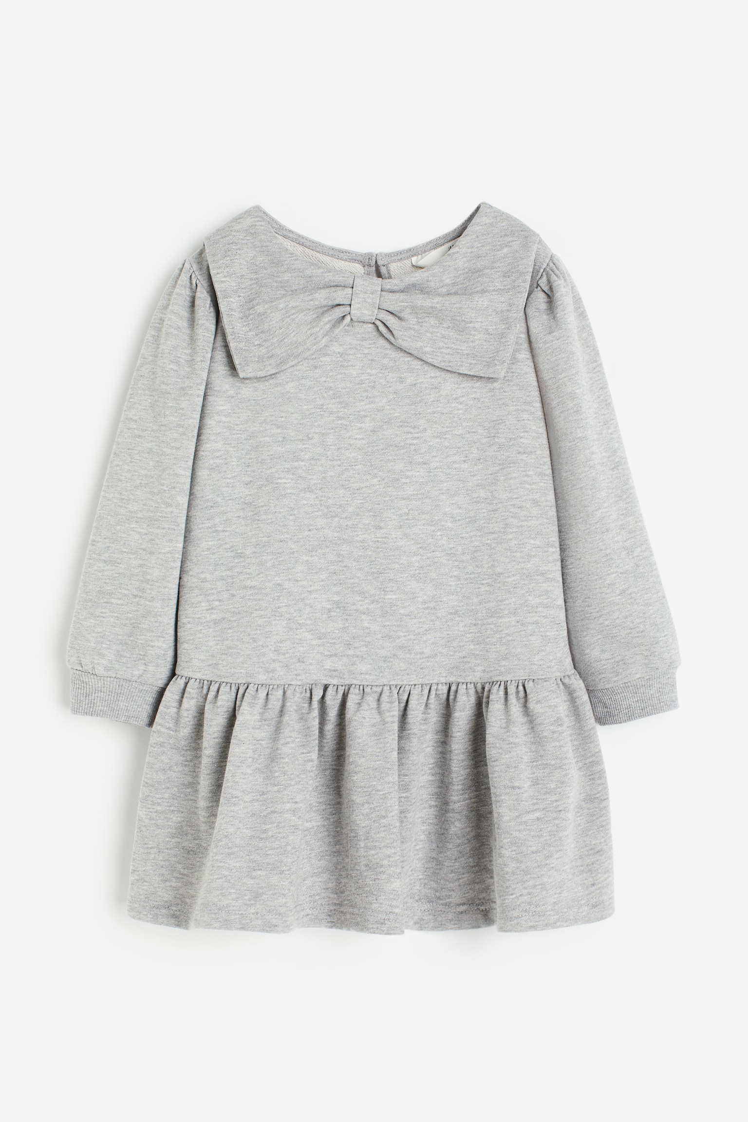 Flounce Trim Sweater Dress - Light grey marle - 1