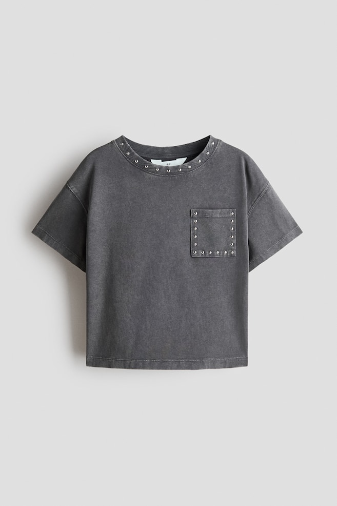 Shirt mit Washed-Look und Nieten - Dunkelgrau - 1