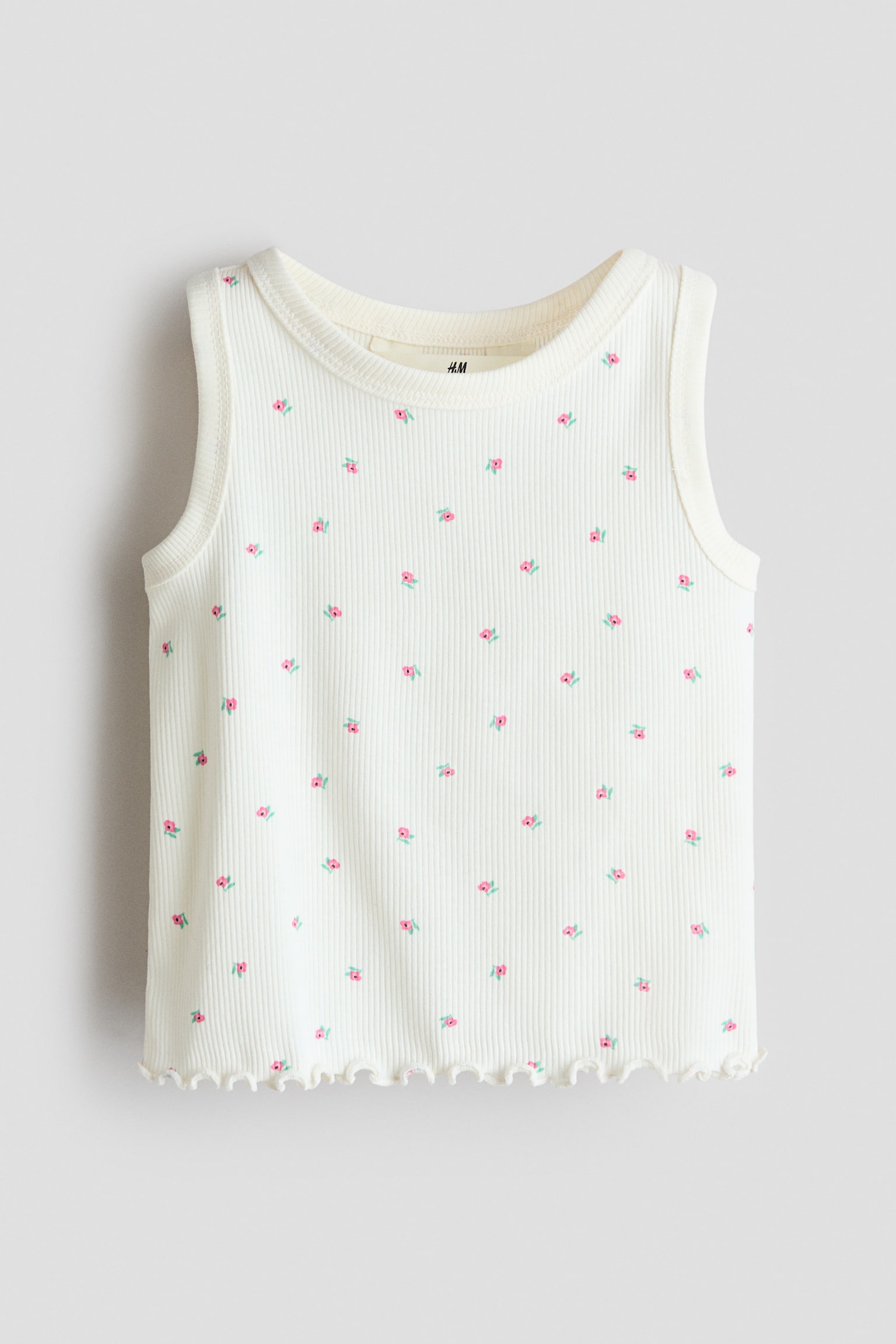 Ribbed Cotton Tank Top - Ivory/floral/Brown/Dusty blue/Seashell/Pink/floral/Pink/ombre