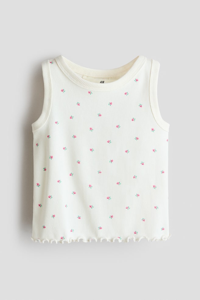 Ribbed cotton vest top - Ivory/Floral/Dusty blue/Seashell/Brown - 1