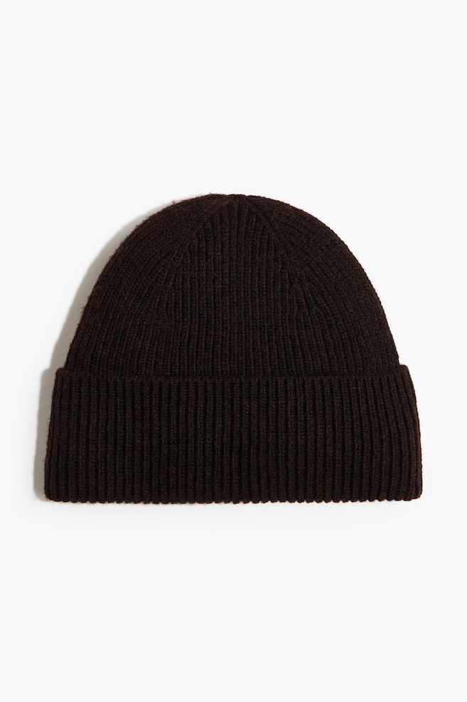 Wool-blend rib-knit hat - Dark brown/Black - 1