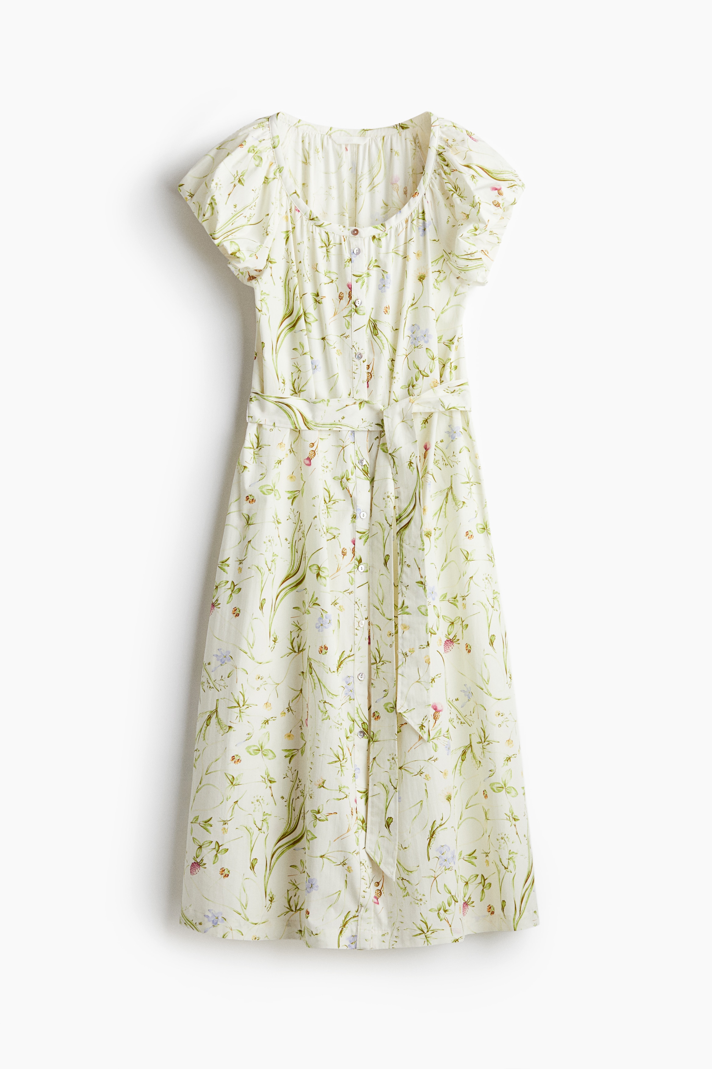 Robe en popeline avec manches bouffantes - Blanc/fleuri/Noir/Blanc/noir/fleuri