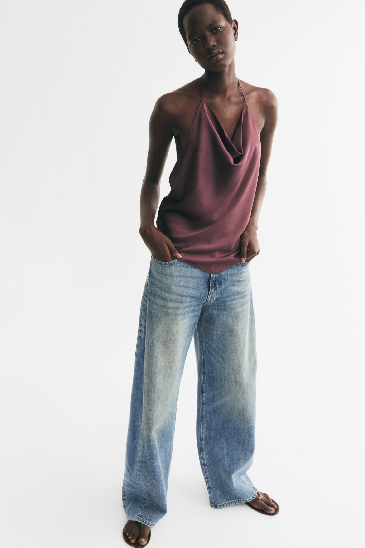 Женский топ H&M Tie-Back Halterneck Top, цвет: Пыльный фиолетовый — фото 3