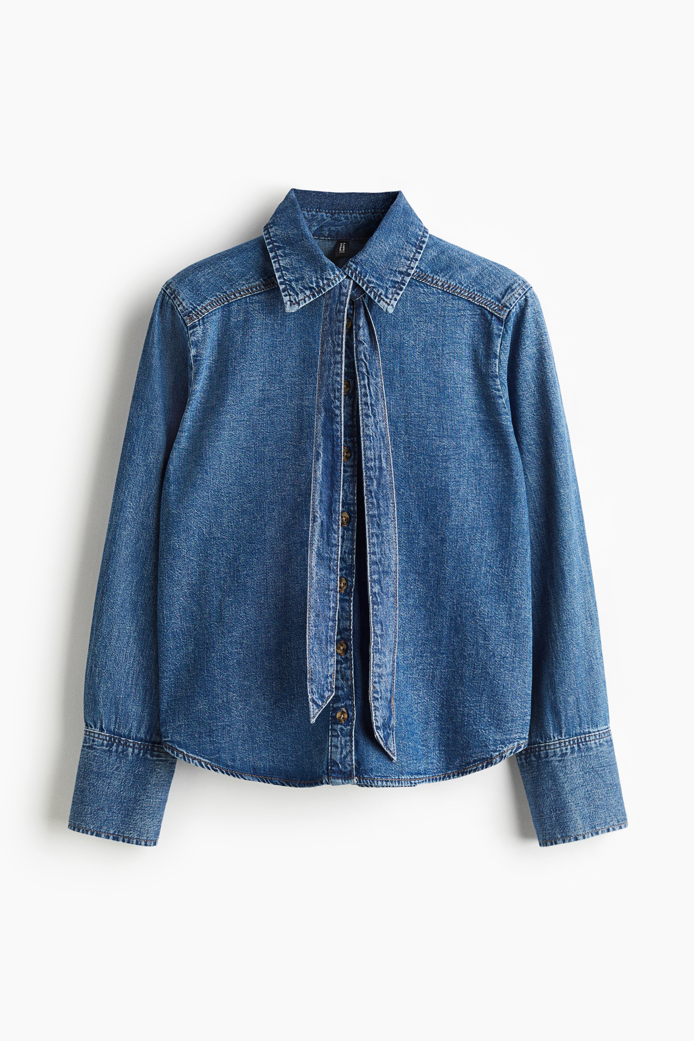 Camisa em ganga com laçada - Azul denim/Azul denim escuro/Azul denim claro