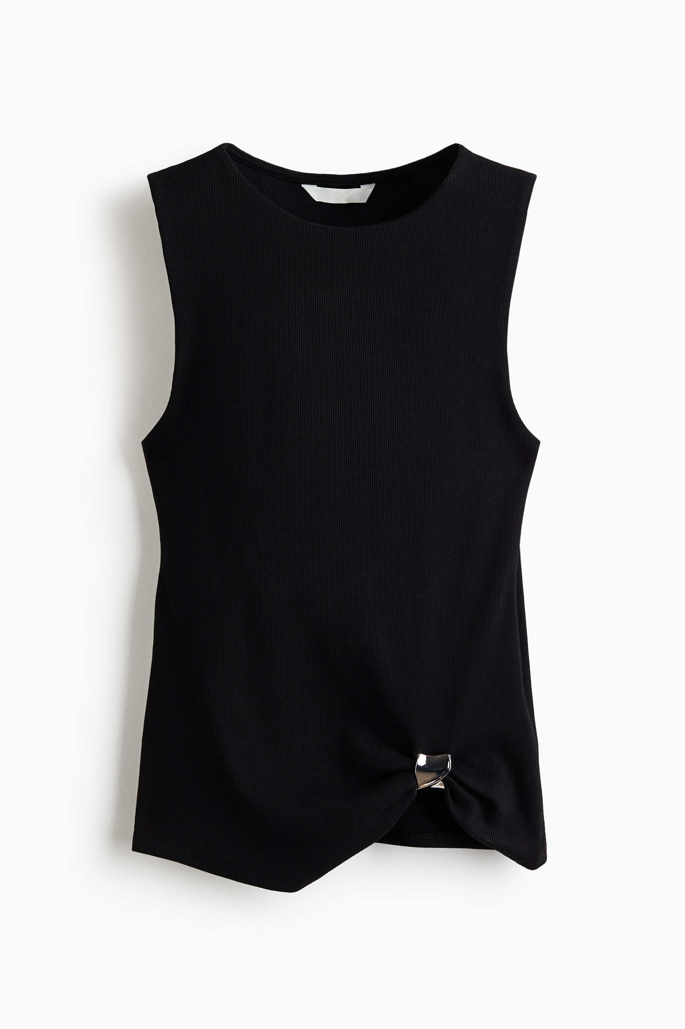Top de canalé con detalle drapeado - Negro/Crema/Verde caqui claro