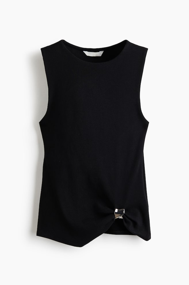 Draped-Detail Ribbed Top - Black/Light khaki green/Cream - 1