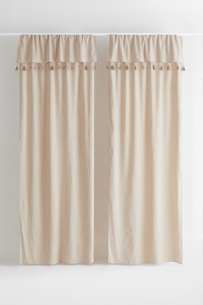 2-pack tasselled curtains - Light beige/White/Light greige - 4