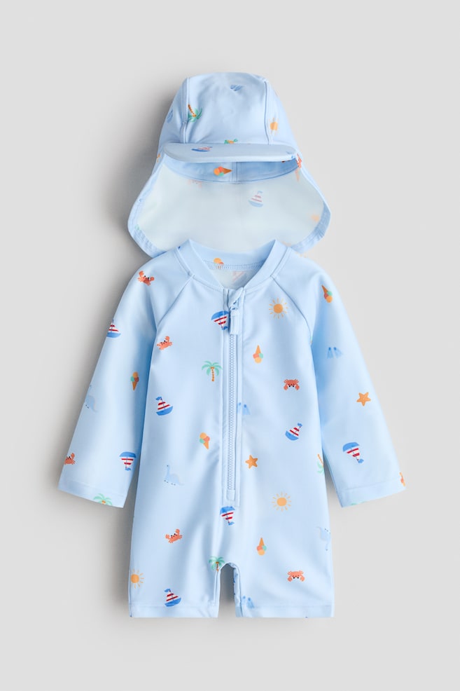 UPF 50 Sun protection set - Light blue/Patterned/Pink/Floral/Light pink/Cherries/Cream/Fish/Light blue/Striped/Light green/Leopards/White/Marine animals/Light beige/Animals/Cream/Patterned - 1