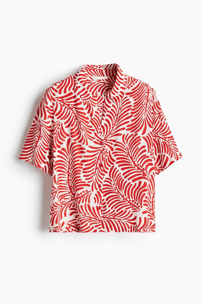 Crinkled viscose shirt - White/Red patterned/White - 1