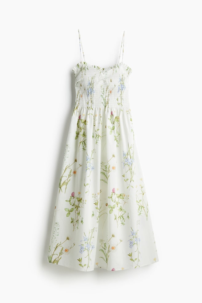 Robe avec corsage smocké - Blanc/fleuri/Crème/noir/fleuri/Crème/fleuri - 1
