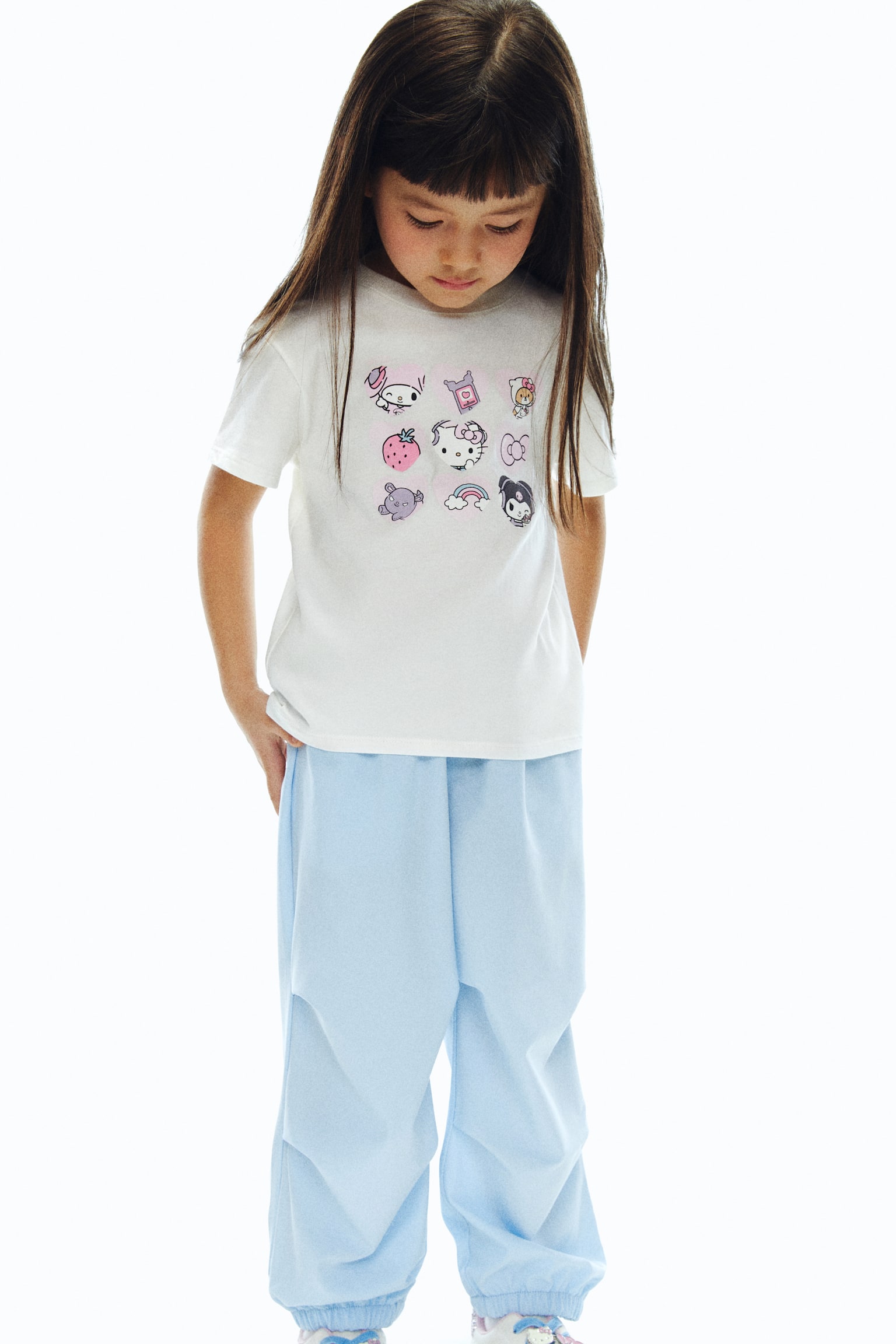 鬆緊式長褲 - 淺藍色/粉紅色 - 3