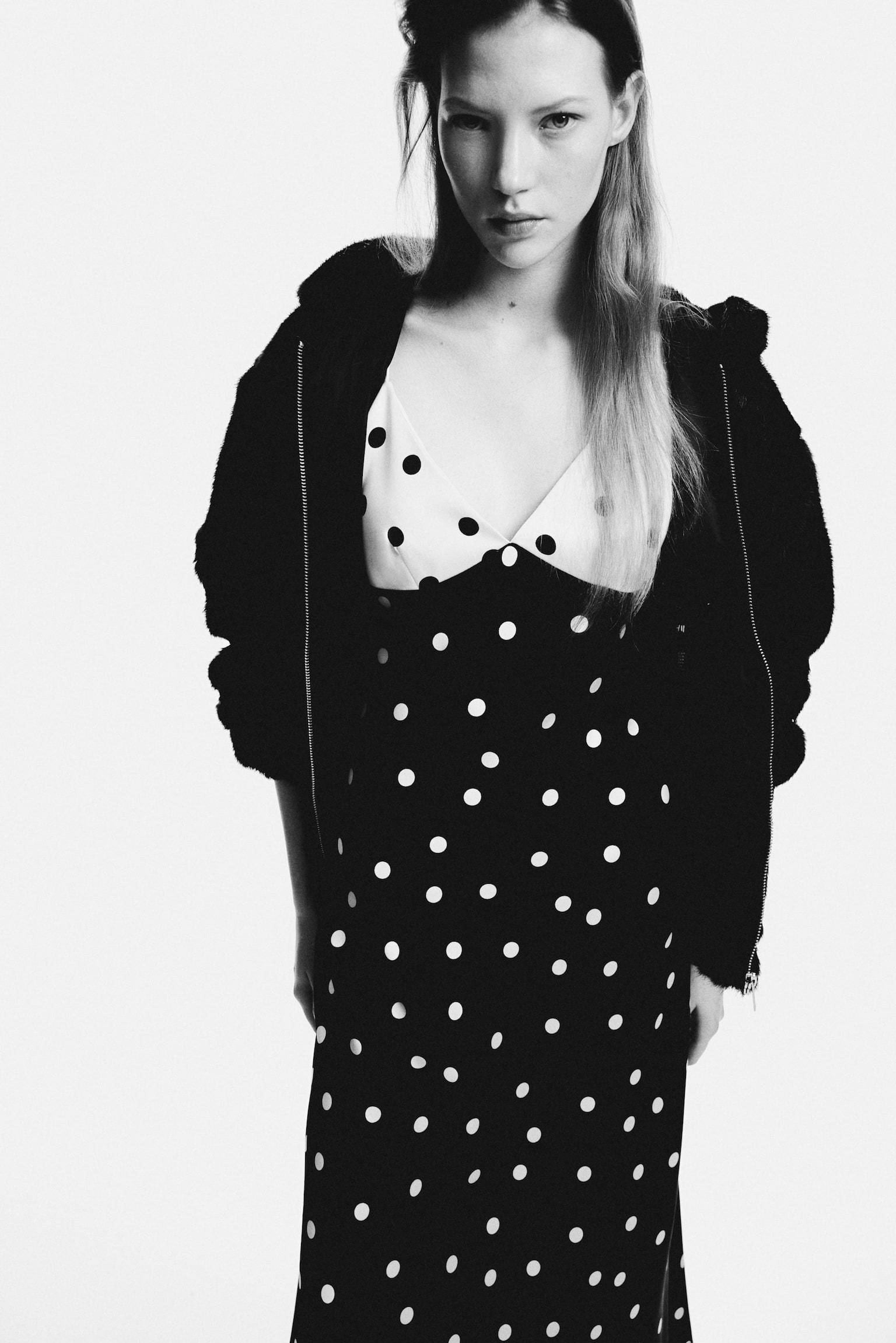 Satin strappy dress - Black/Spotted - 7