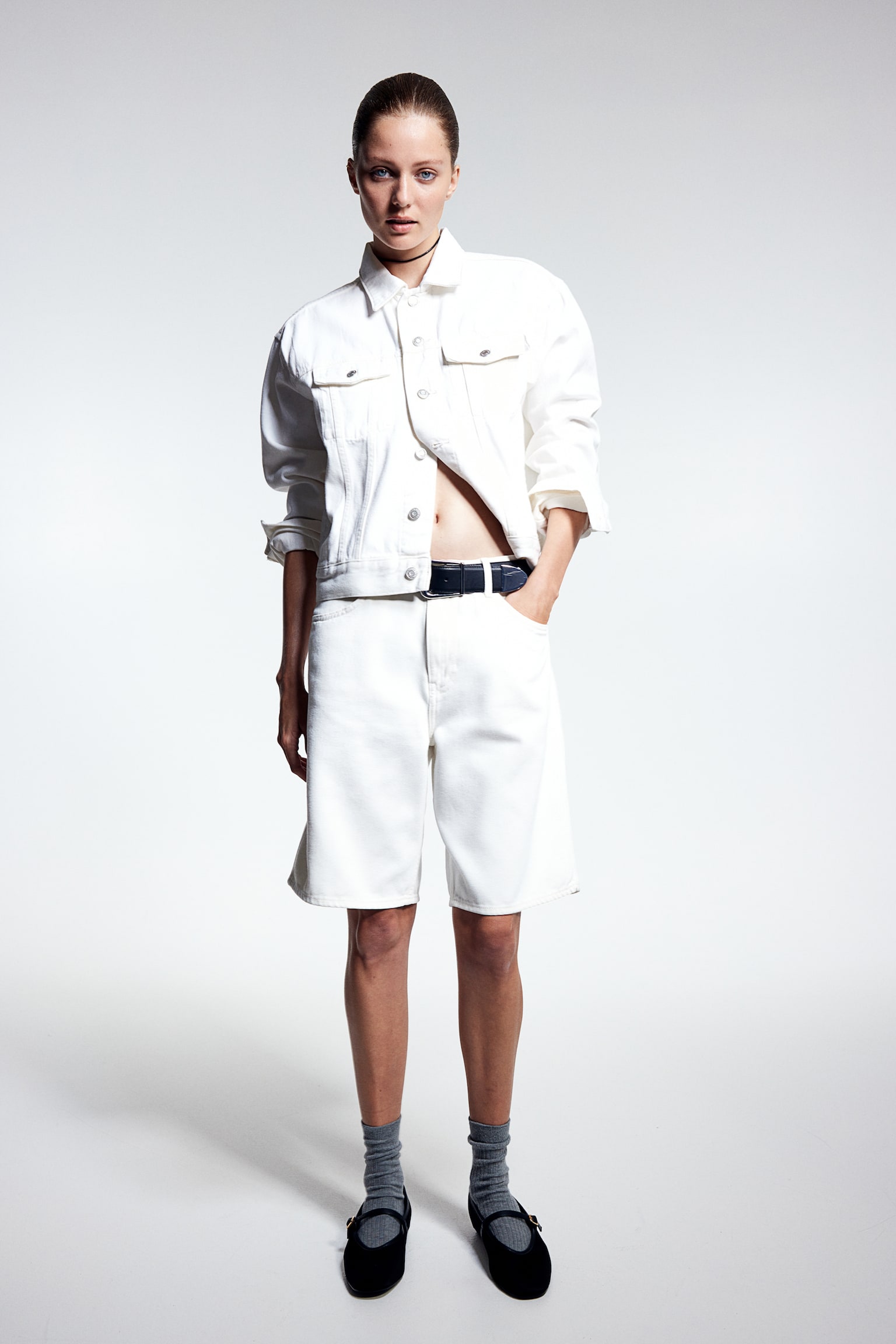 Bermuda Low Denim shorts - White/Black/Light denim blue - 6