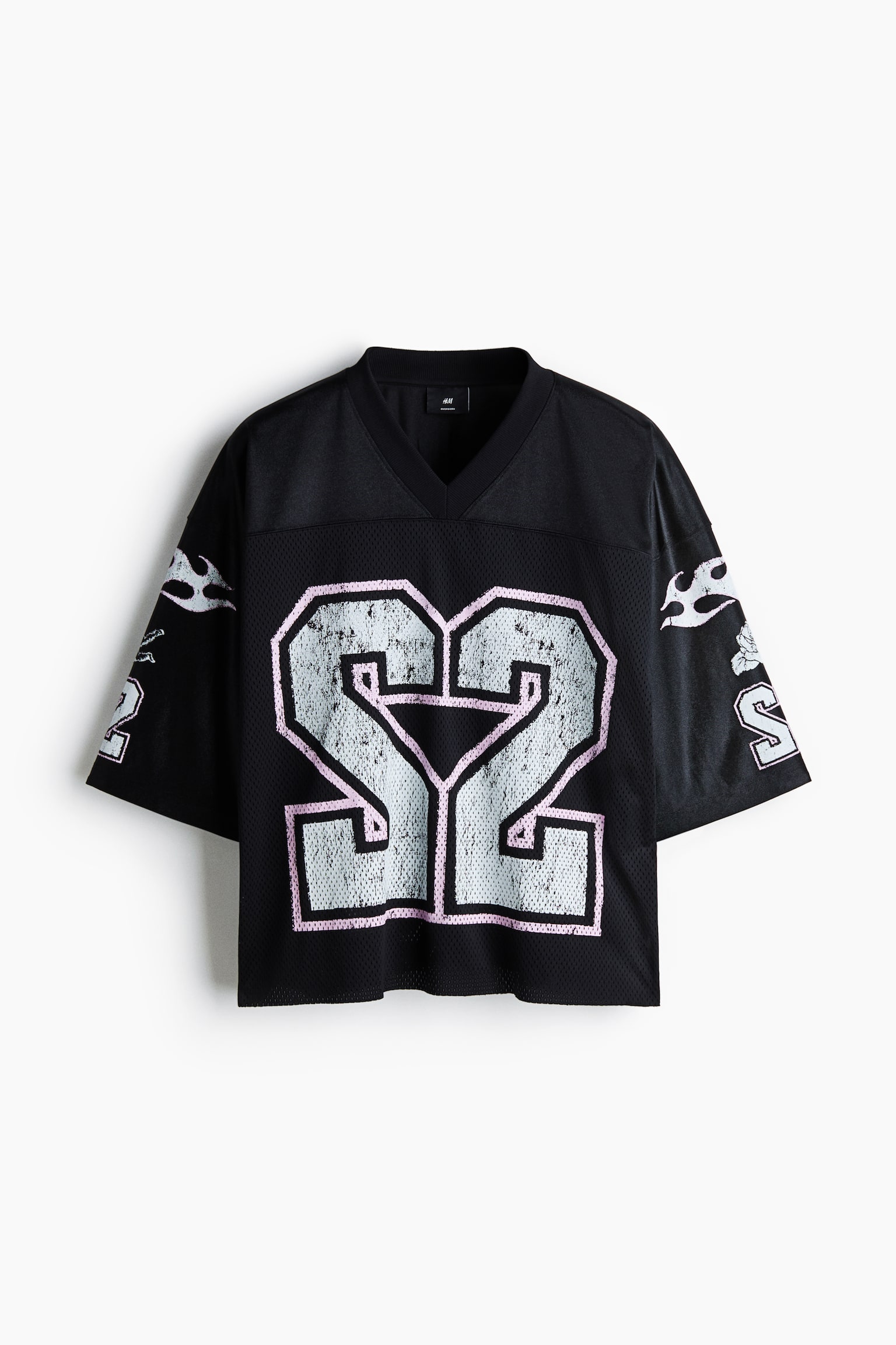 Oversized Fit Print Mesh Tee - Black/22/White/22 - 1