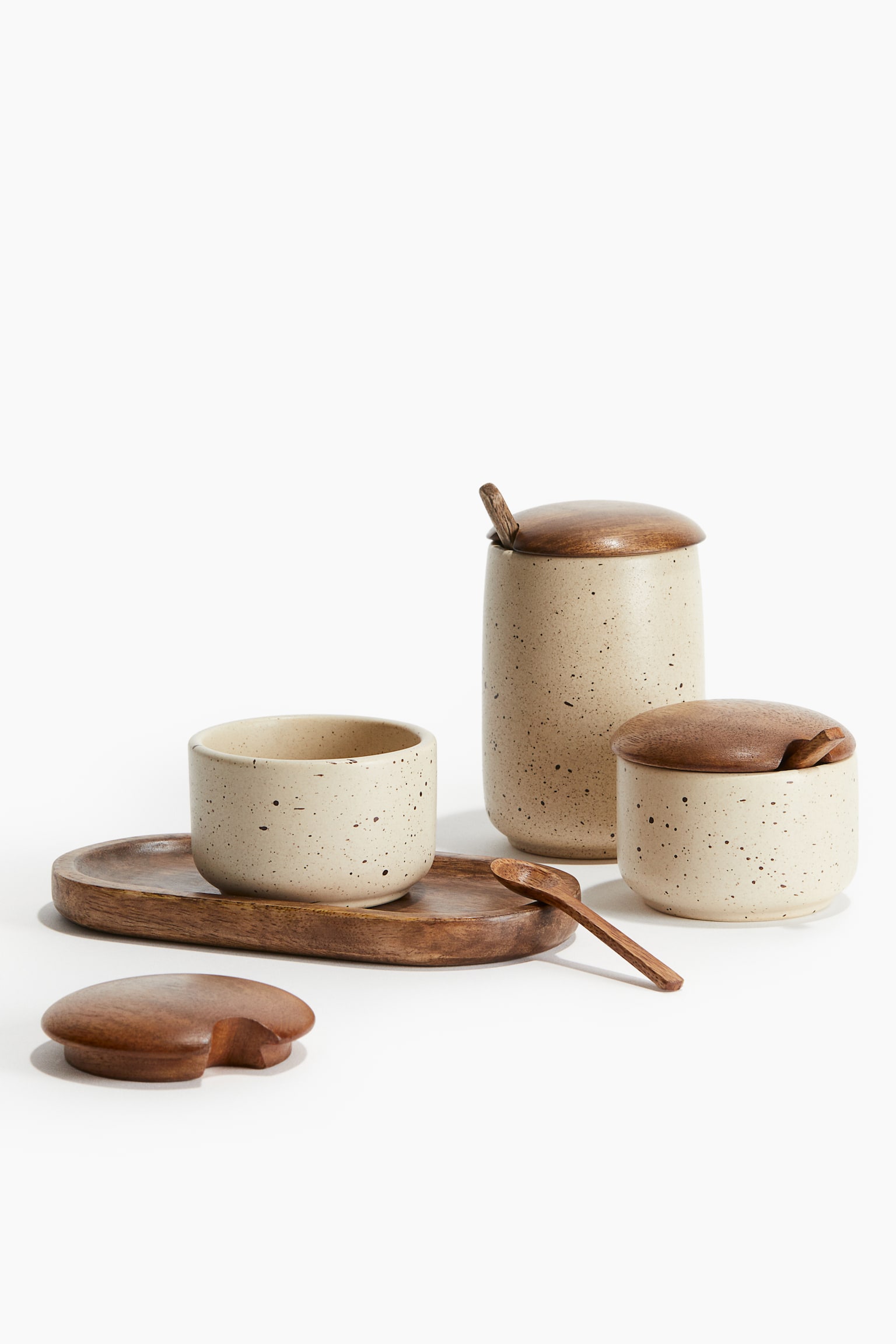 Reactive-glaze salt and pepper set - Light beige/Speckled - 3