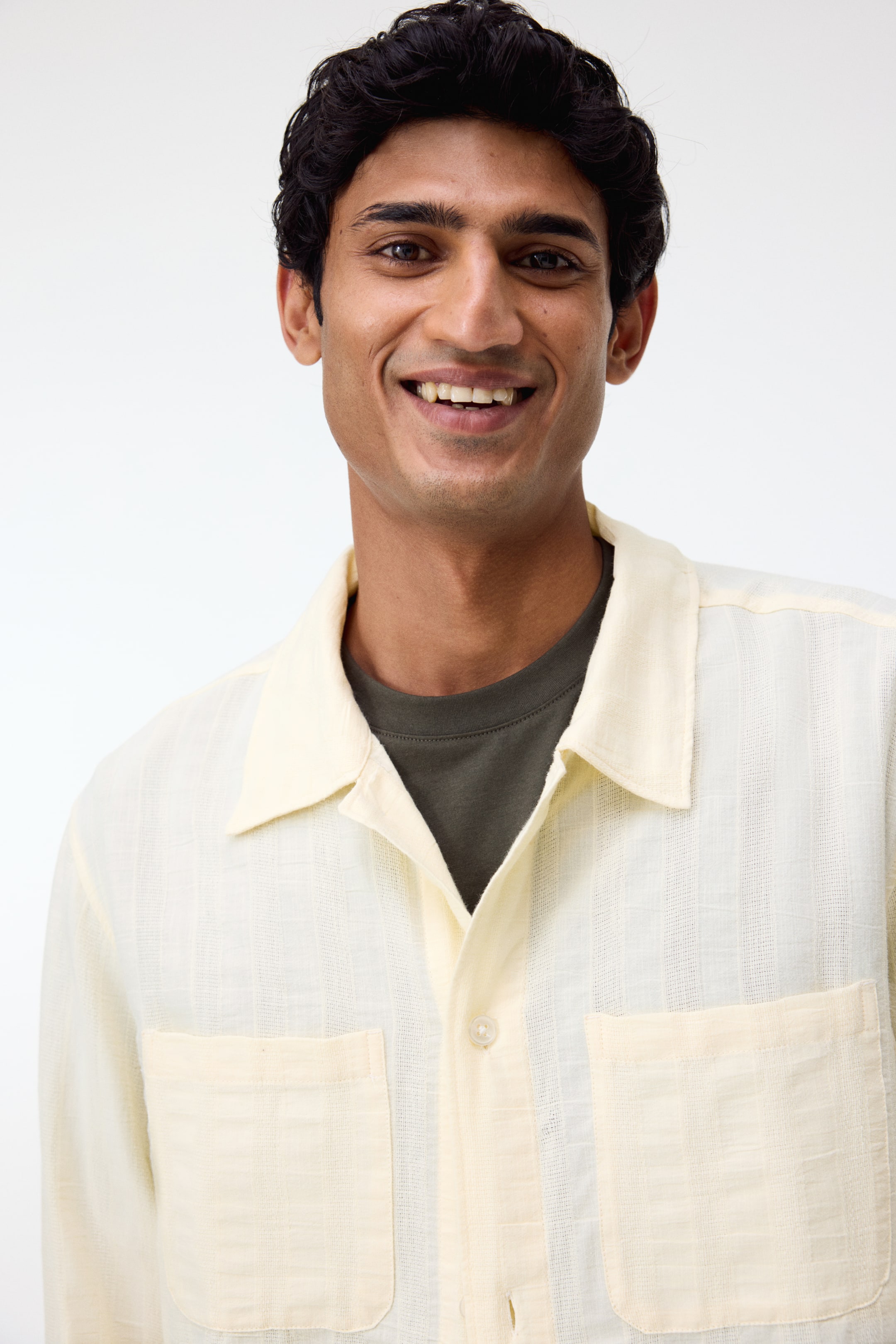 View larger image: Regular Fit Textured cotton shirt - Light yellow - Men | H&M IN 2