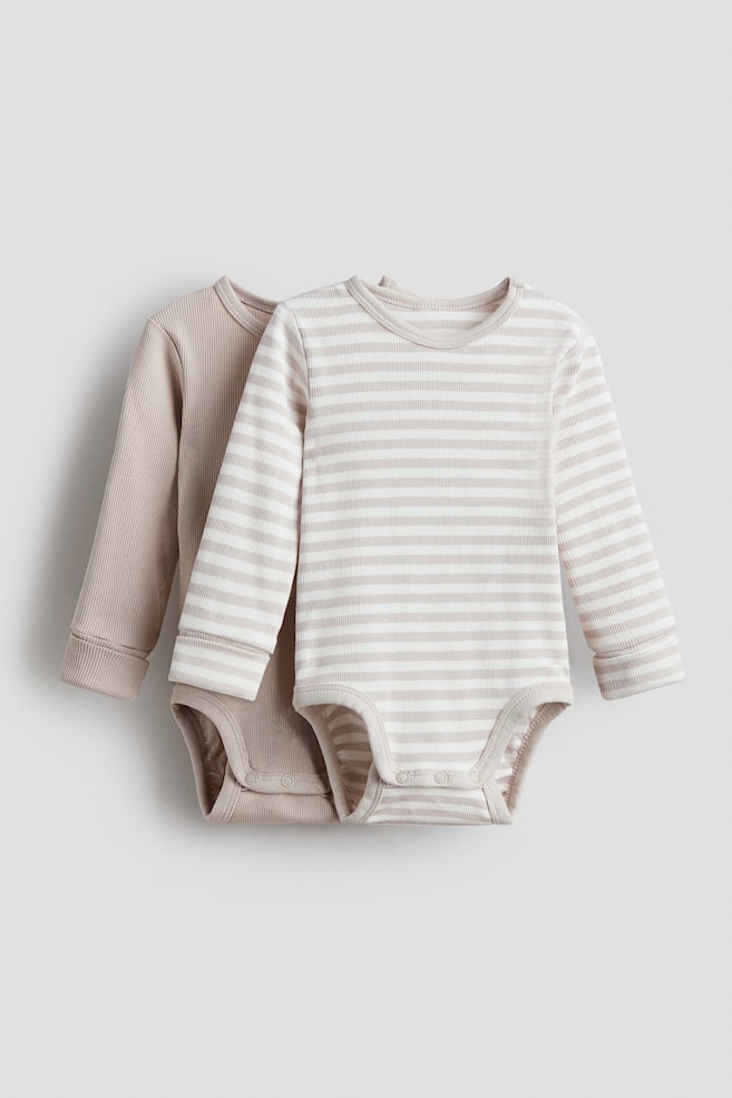 Pack de 2 bodies de manga larga - Beige claro/Rayas/Turquesa claro/Beige/Rosa empolvado/Blanco/Gris claro/Rayas - 1