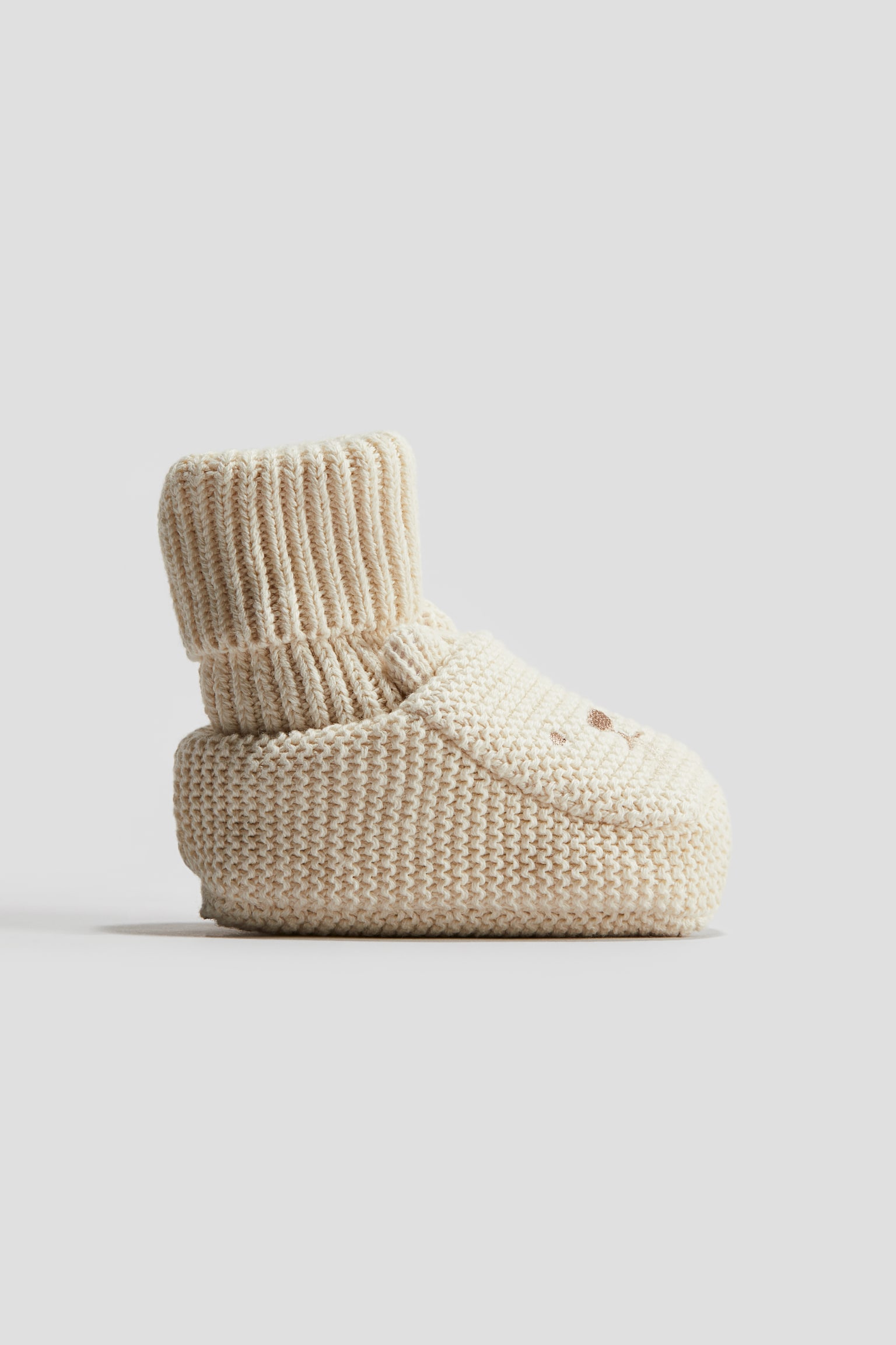 Cotton-knit bootees - Cream/Light dusty pink - 3