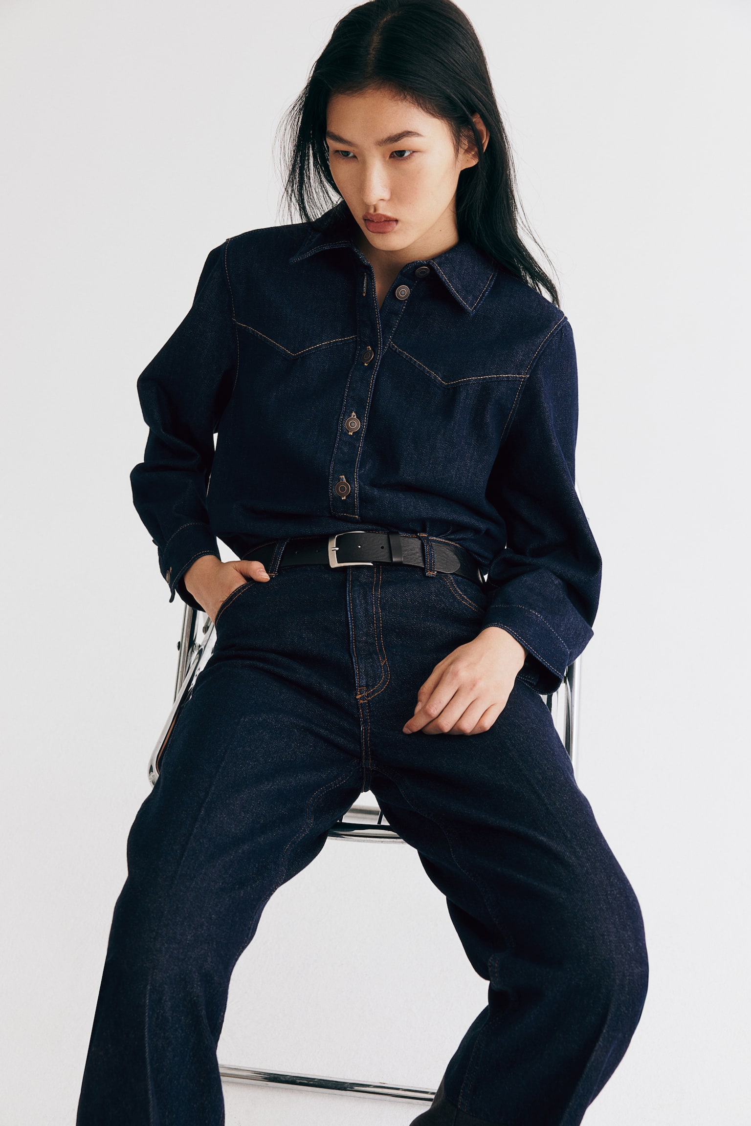 Popover denim shirt - Dark denim blue - 1